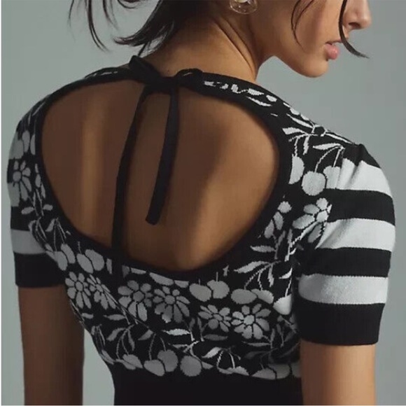 Anthropologie Maeve Trixie Black and White Cropped Sweater Tee Size Small - Picture 2 of 11